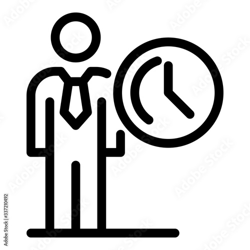 Man and clock icon. Outline man and clock vector icon for web design isolated on white background