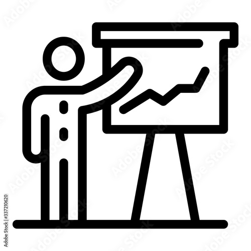 Man and flipchart icon. Outline man and flipchart vector icon for web design isolated on white background