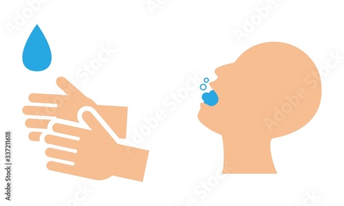 Icons representing gargle and hand washing