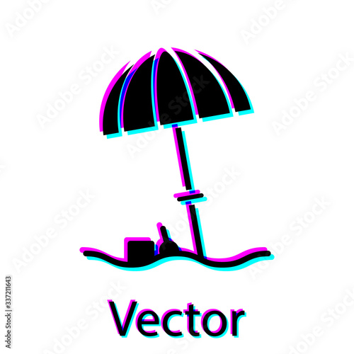 Black Sun protective umbrella for beach icon isolated on white background. Large parasol for outdoor space. Beach umbrella. Vector Illustration