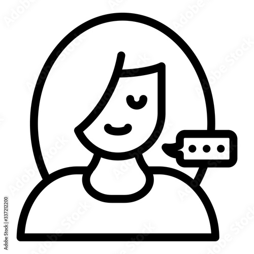 Girl and conversational bubble icon. Outline girl and conversational bubble vector icon for web design isolated on white background