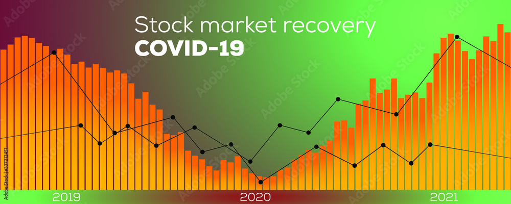 Fototapeta premium Stock market recovery after covid-19 financial outbreak. Coronavirus vector illustration