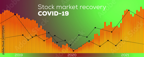 Stock market recovery after covid-19 financial outbreak. Coronavirus vector illustration