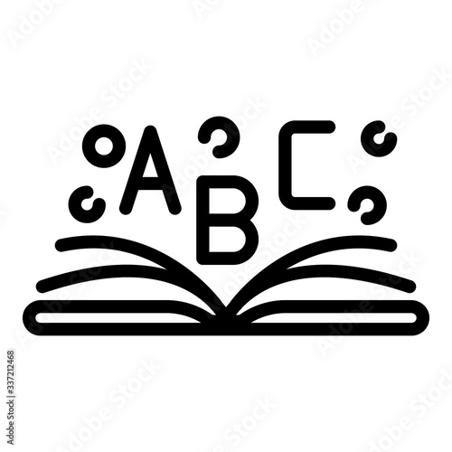 Open book abc icon. Outline open book abc vector icon for web design isolated on white background