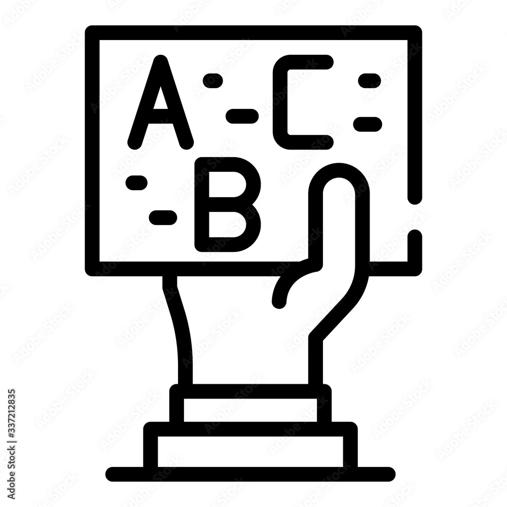 Hand with abc card icon. Outline hand with abc card vector icon for web design isolated on white background Hand with abc card icon. Outline hand with abc card vector icon for web design isolated on white background