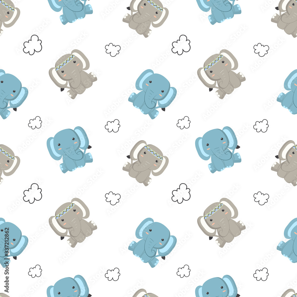 Kids baby pattern of cute elephant in the bright backdrop