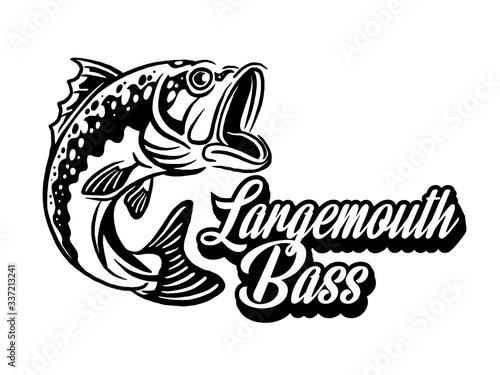 Illustration of a bass with fins, tail and open mouth