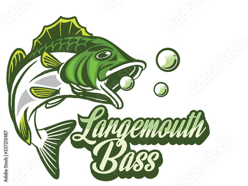 Illustration of a bass with fins, tail and open mouth