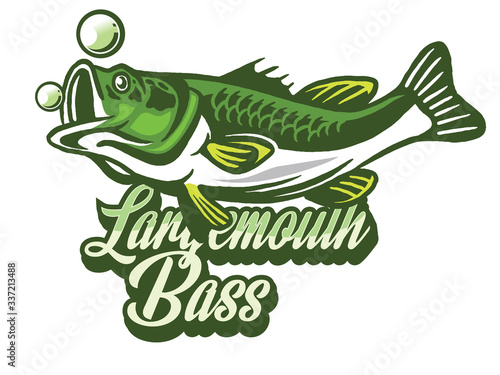 Illustration of a bass with fins, tail and open mouth