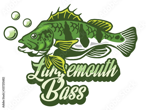 Illustration of a bass with fins  tail and open mouth