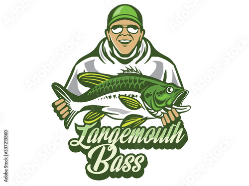 Illustration of a bass with fins, tail and open mouth