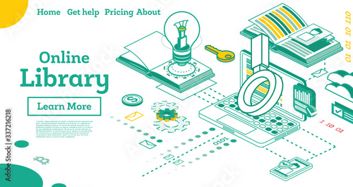 Online Library Outline Isometric Education Concept.