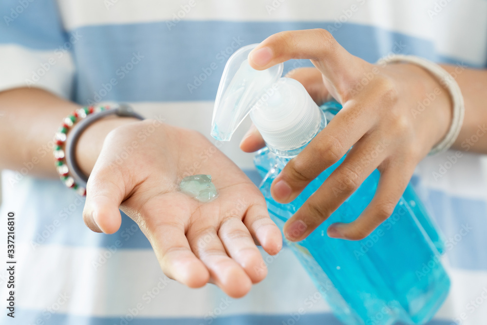 Hands sanitizer alcohol gel. Woman use for cleaning hands and protect from Corona Virus, COVID-19. Hands sanitizer alcohol gel. Woman use for cleaning hands and protect from Corona Virus, COVID-19.