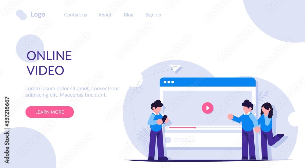 People view and share videos on the Internet and social networks. Video hosting in the browser. Live streaming or blogging. Modern flat vector illustration. People view and share videos on the Internet and social networks. Video hosting in the browser. Live streaming or blogging. Modern flat vector illustration.