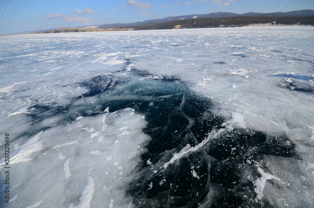 Natural landscape of frozen Lake Baikal ,Siberia, Russia in winter