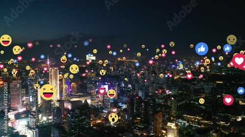 Aerial view of city with emojis photo