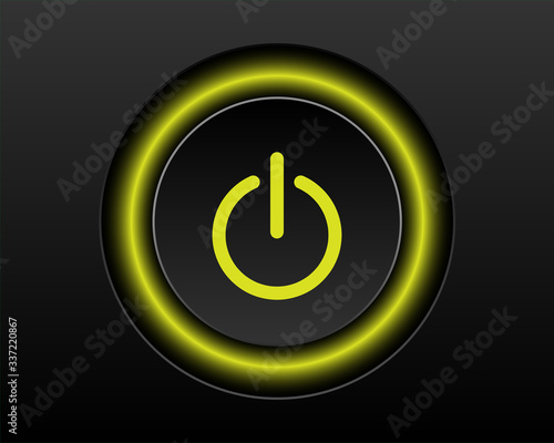 Yellow power icon Vector Illustration isolated on black background. 3D EPS10