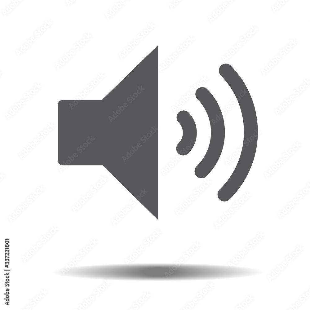 Gray audio speaker volume or music speaker volume on line art icon isolated on white backgeound with shadow for apps and websites. Vector illustration EPS10 Gray audio speaker volume or music speaker volume on line art icon isolated on white backgeound with shadow for apps and websites. Vector illustration EPS10