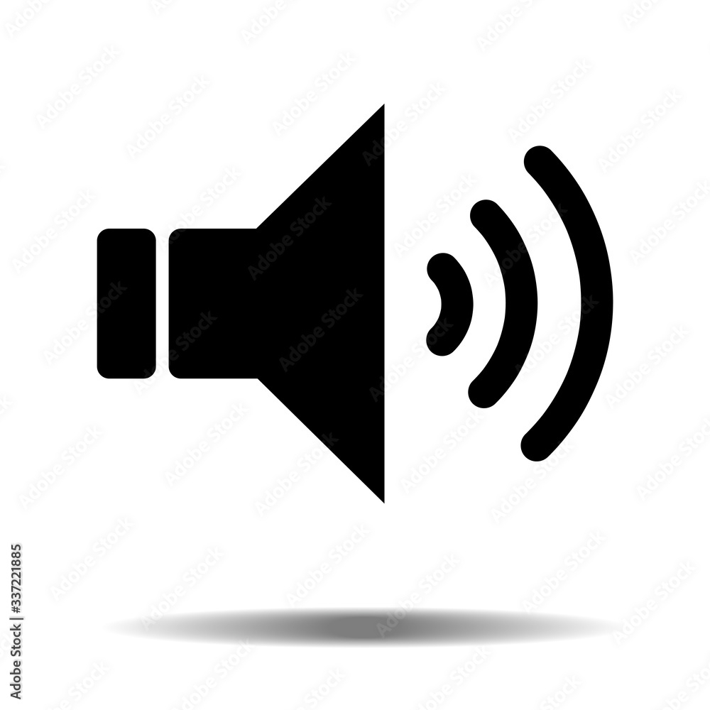 Black audio speaker volume or music speaker volume on line art icon isolated on white backgeound with shadow for apps and websites. Vector illustration EPS10 Black audio speaker volume or music speaker volume on line art icon isolated on white backgeound with shadow for apps and websites. Vector illustration EPS10