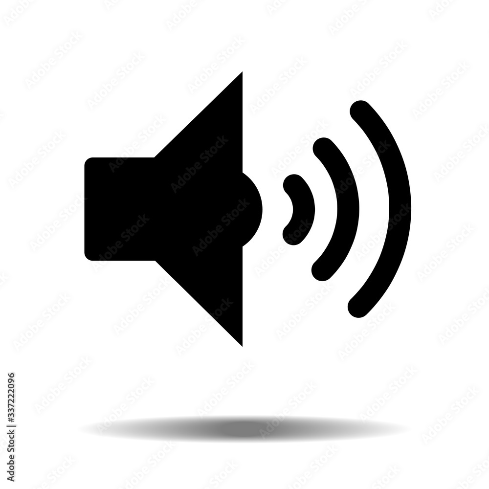 Black audio speaker volume or music speaker volume on line art icon isolated on white backgeound with shadow for apps and websites. Vector illustration EPS10 Black audio speaker volume or music speaker volume on line art icon isolated on white backgeound with shadow for apps and websites. Vector illustration EPS10