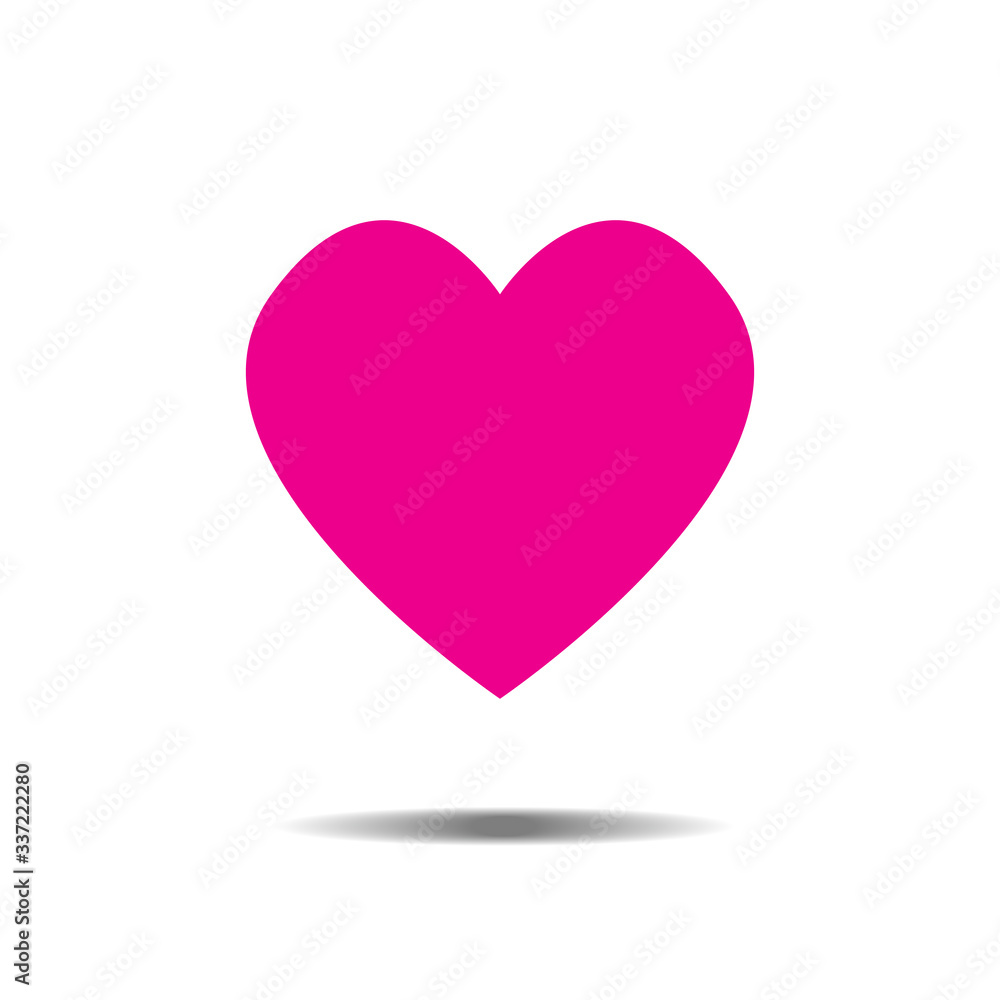 Pink heart Icon Vector. Love symbol. Valentine's Day sign, emblem isolated on white background with shadow, Flat style for graphic and web design, logo. EPS10 pictogram