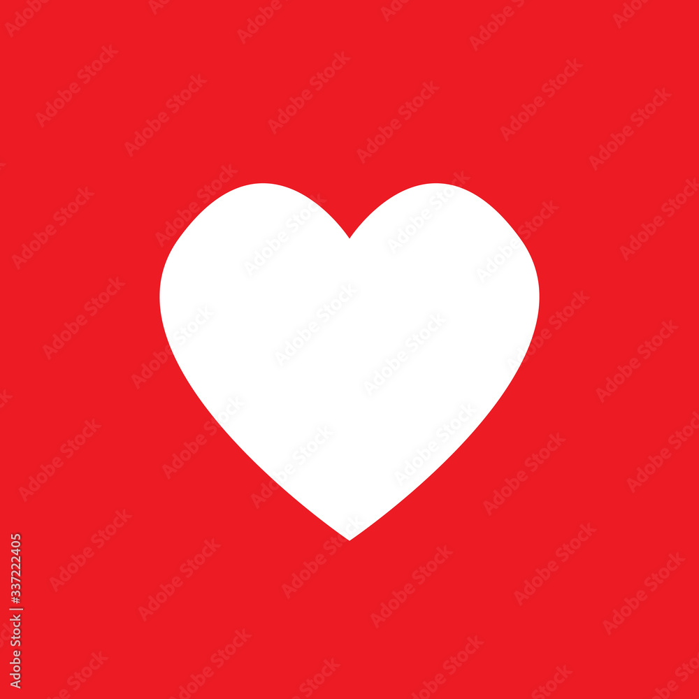 White heart Icon Vector. Love symbol. Valentine's Day sign, emblem isolated on red background with shadow, Flat style for graphic and web design, logo. 3D EPS10 pictogram