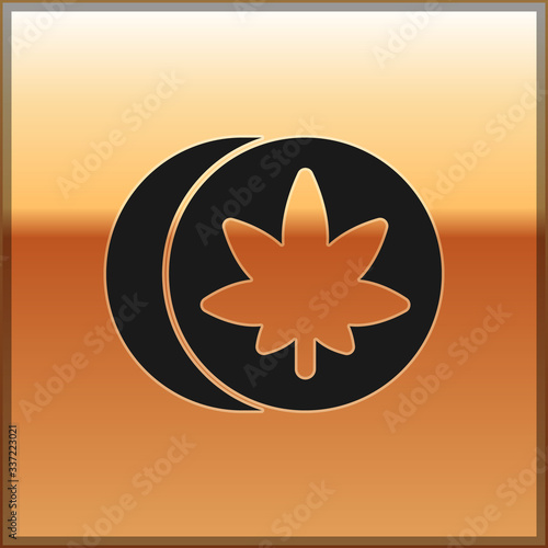 Black Herbal ecstasy tablets icon isolated on gold background. Vector Illustration