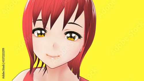 Anime Girl Cartoon Character Japanese Girl with a smile and Background it's Anime Manga Girl from Japan 