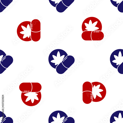 Blue and red Herbal ecstasy tablets icon isolated seamless pattern on white background. Vector Illustration