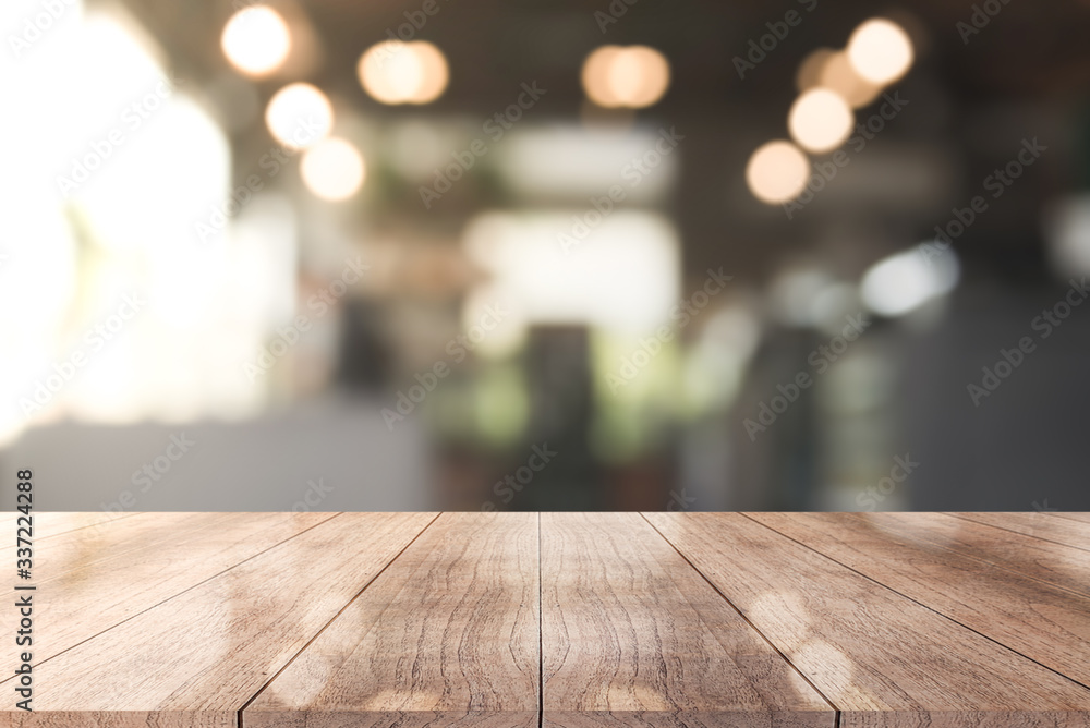 3D Rendering, Wooden top table with bokeh light effect and blur restaurant on background, blur background 3D Rendering, Wooden top table with bokeh light effect and blur restaurant on background, blur background