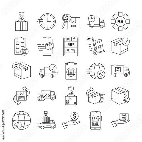 bundle of fast delivery and free delivery line style icons vector illustration design