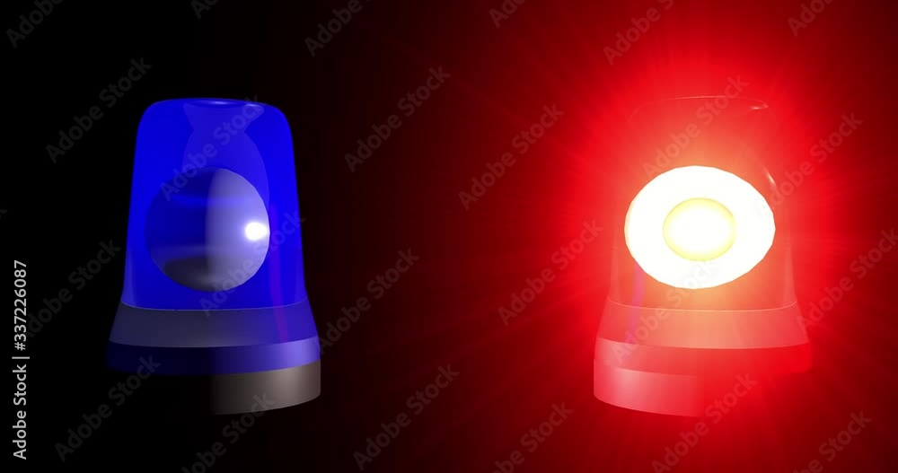 3D animation of red and blue flashing lights. hazard warning. Please