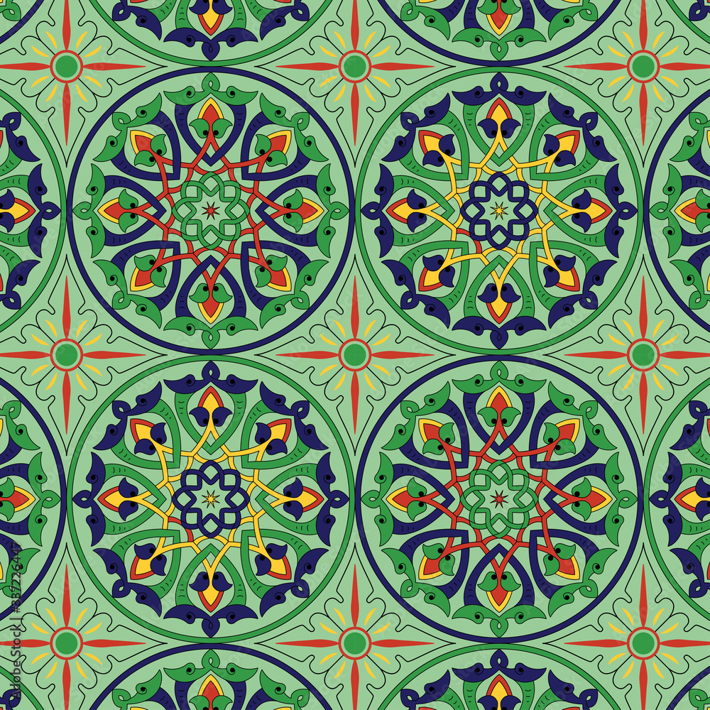 colorful circular mandala seamless pattern. ethnic repeat pattern in indian, persian, moroccan motifs. mandala seamless vector illustration.