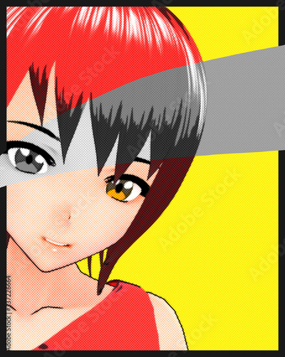 Anime Girl Cartoon Character Japanese Girl with Comic Effect with a smile and Background it s Anime Manga Girl from Japan