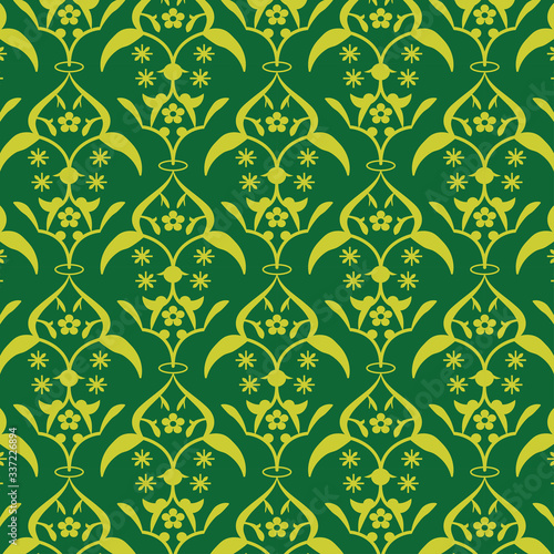 green and yellow classic vintage damask seamless pattern. ethnic indian  arabic  turkish  persian motif. baroque pattern.