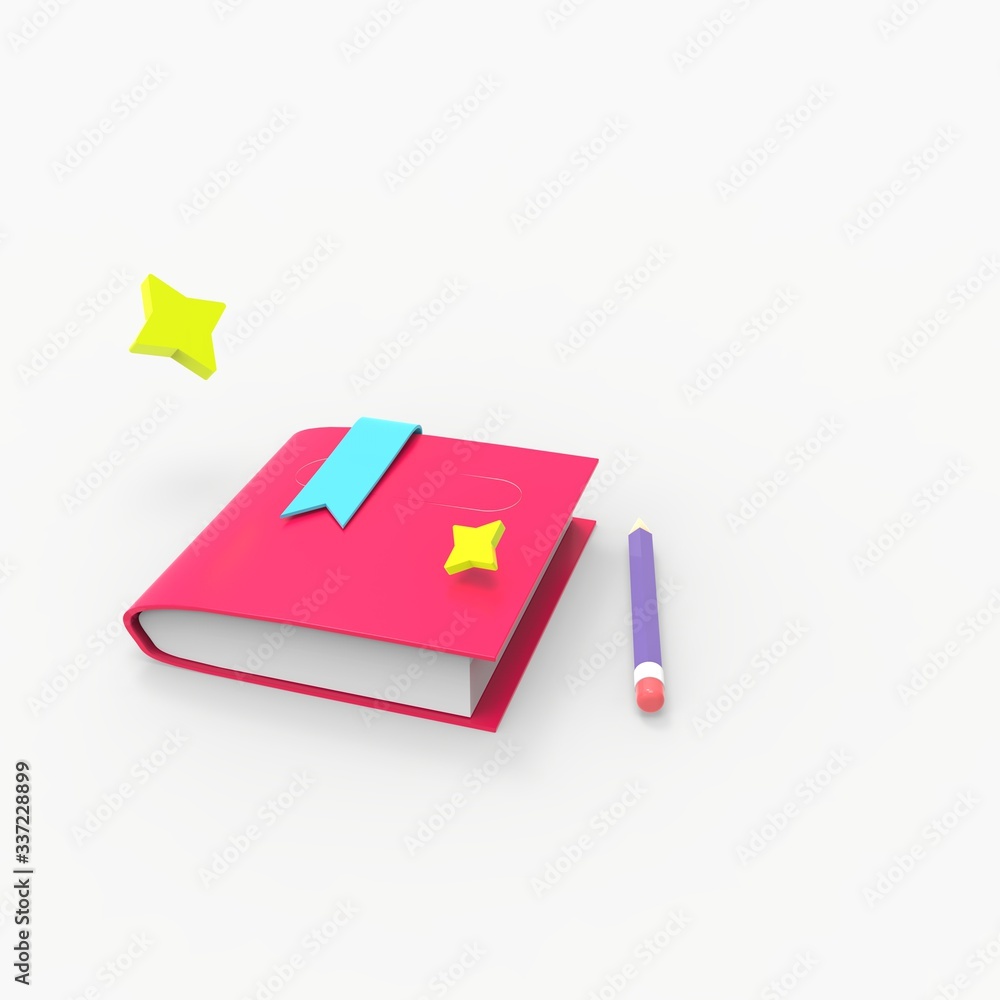 3d illustration cartoon cute book and pencil 3d illustration cartoon cute book and pencil