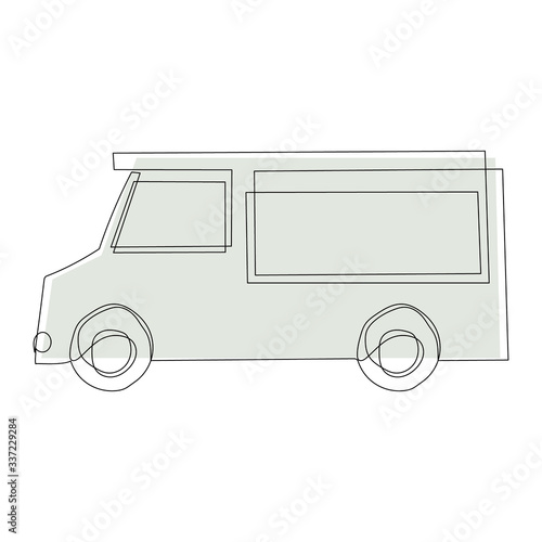 One continuous line truck, van. Modern line art, abstract vector illustration
