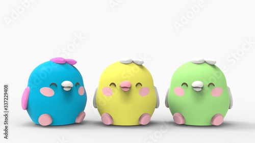 3d rillustration Kawaii chicken little birds cute cartoon character