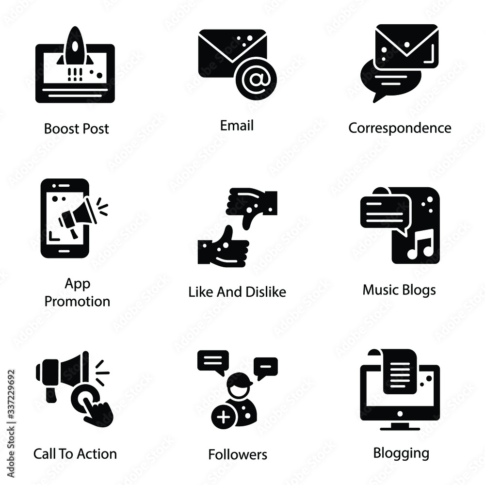 Fototapeta premium Mobile Apps and Social Contacts Solid Icons Pack