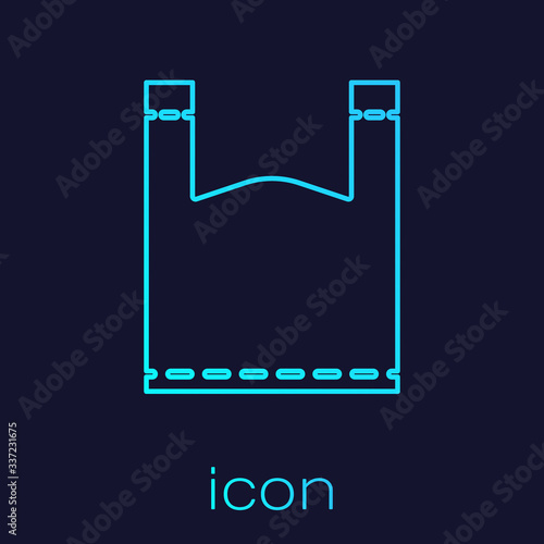 Turquoise line Plastic bag icon isolated on blue background. Disposable cellophane and polythene package prohibition sign. Vector Illustration