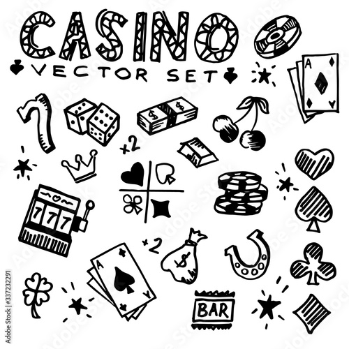 Casino Icons set.Casino Poker Chalkboard Doodle Icons