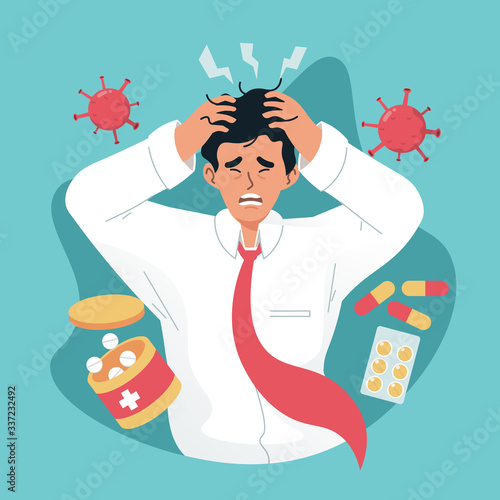 Businessman feeling sick and tired. Frustrated young man