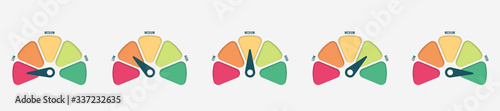 Radial scale from red to green with arrow hand pointer. Vector illustration.