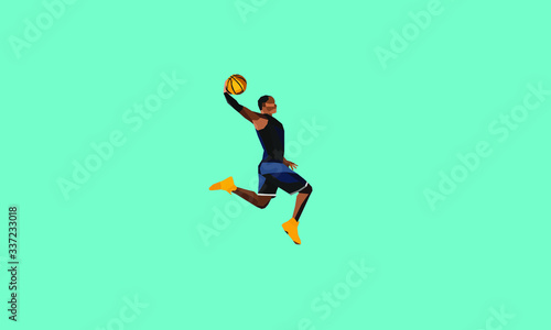 slam dunk polygonal vector. basketball player. Polygonal abstract concept
