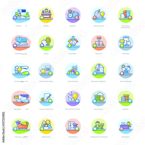 Project Management Flat Rounded Icons Pack 