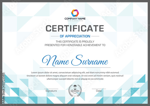 Blue abstract modern certificate design