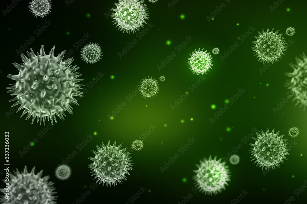 Obraz premium 3d render Corona virus disease COVID-19. Microscopic view of a infectious virus
