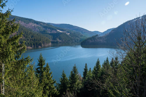 dam in the mountains with beautiful nature around, Czech Beskydy Sance