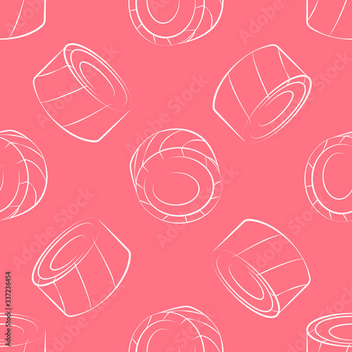 Vector seamless pattern with rolls, sushi. Beautiful food design elements. Linear texture.