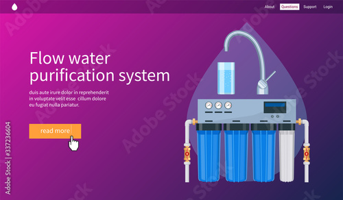 Water filtration concept. Flow water purification system. Realistic vector illustration
